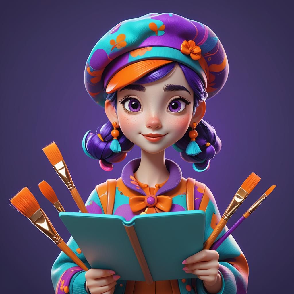 Cartoon Girl Artist in Disney 3D Style