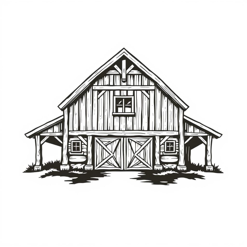 Traditional Timber Framing Logo in Woodcut Style