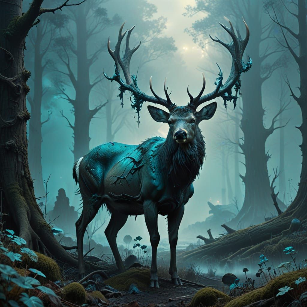 Blighted Deer in a Dark Fantasy Forest
