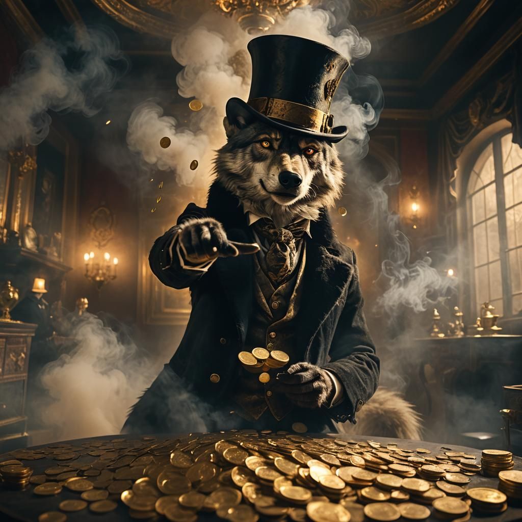 Wolf Banker Counts Gold in Dark Chamber