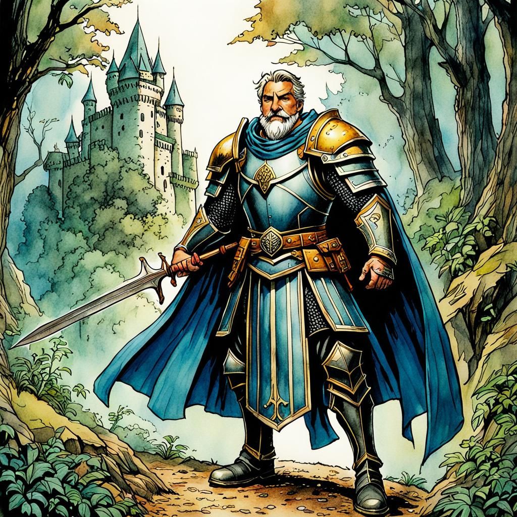 Paladin Storybook Illustration in Watercolor and Ink