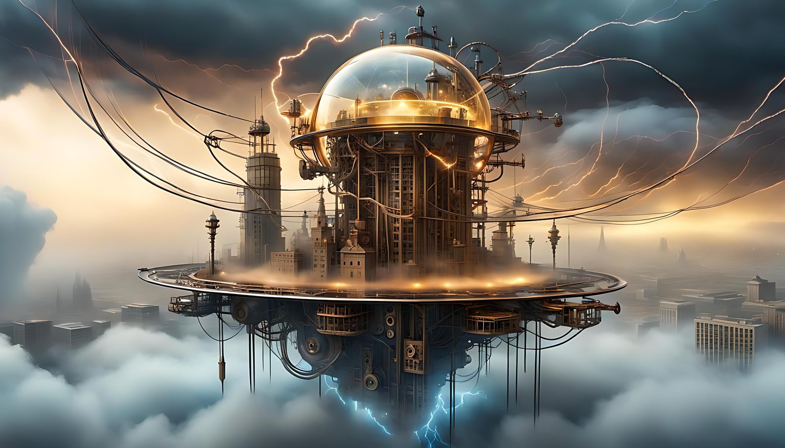 Steampunk City Floating Above Sky Island