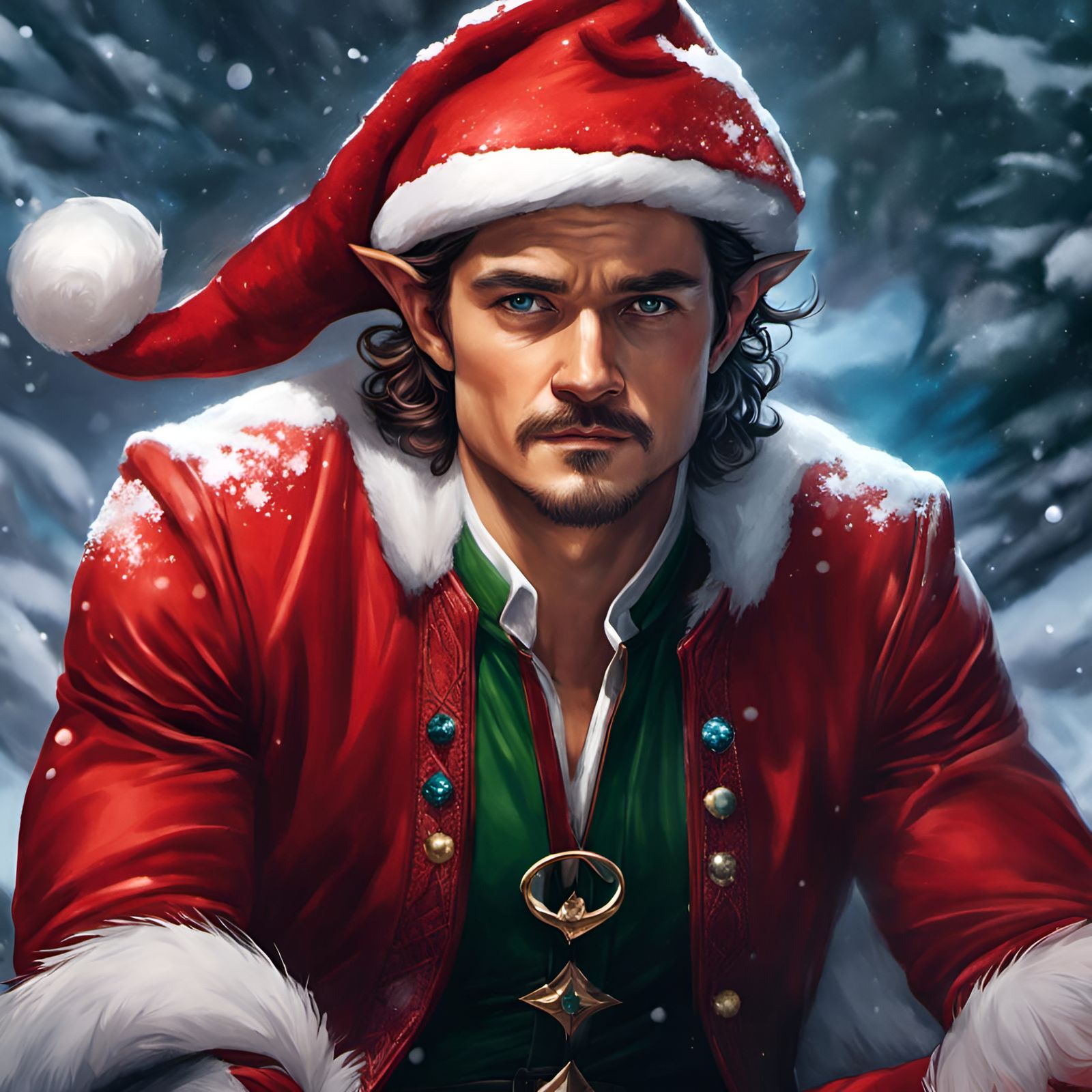 Orlando Bloom as Christmas Elf: Hyperdetailed Portrait