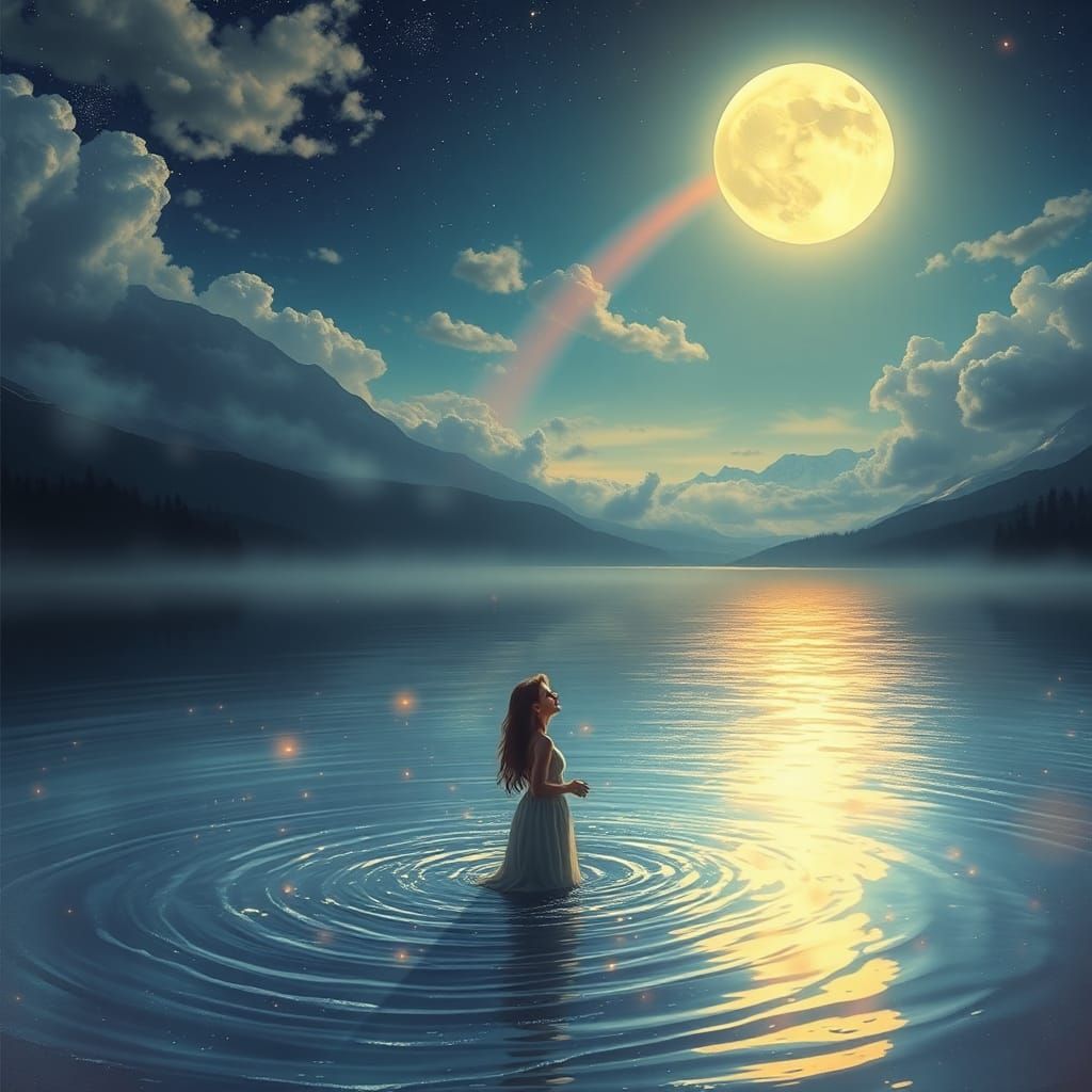 Moonlit Lake Scene in Matte Painting Style