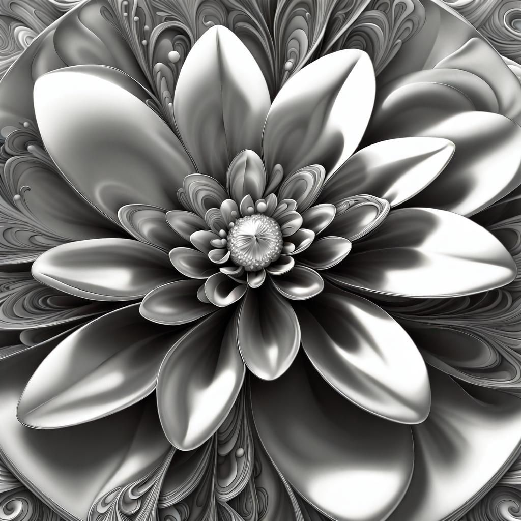 Metallic Flower Digital Art with Iridescent Leaf