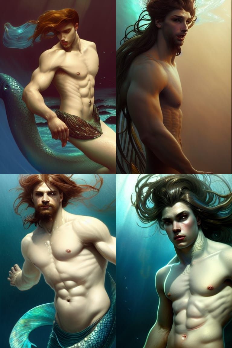 Cruel Merman Swimming Underwater: Detailed Digital Art