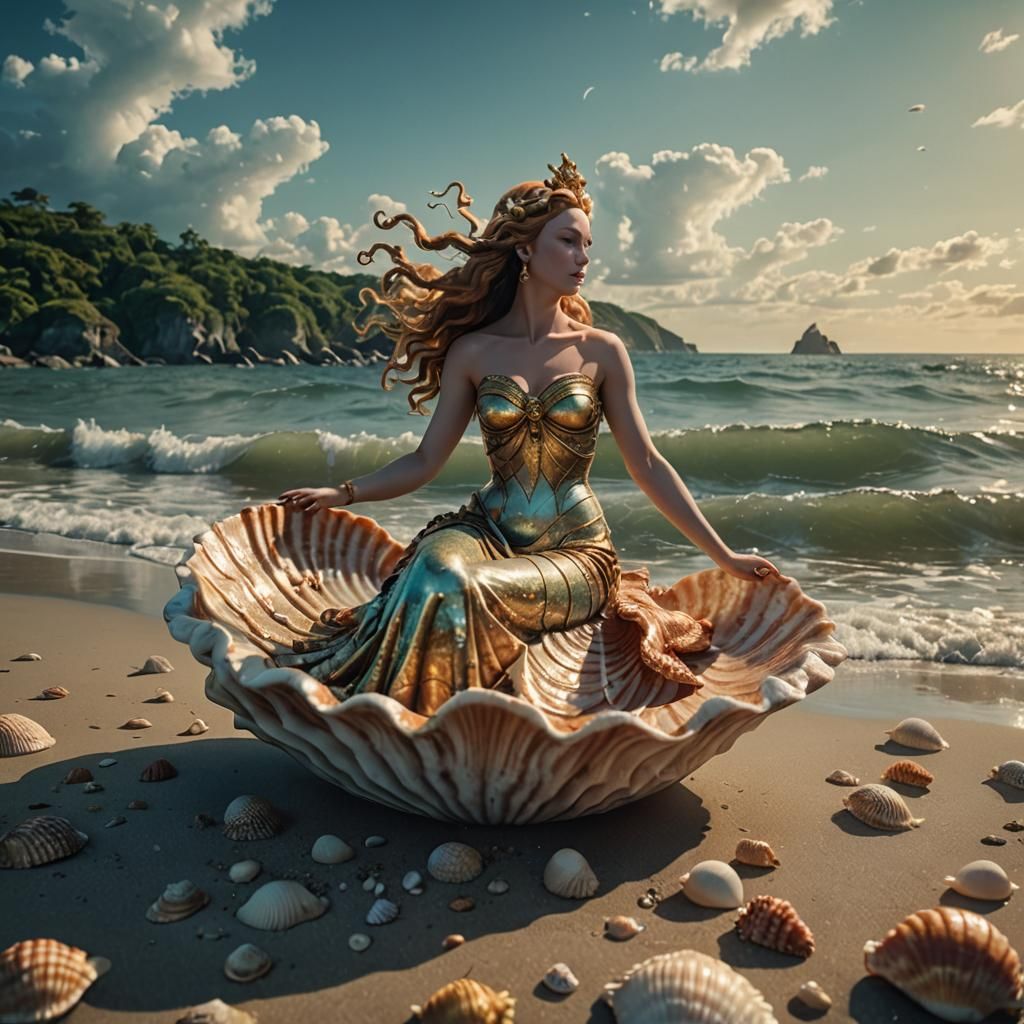Goddess Venus Floating on Seashell, Cinematic