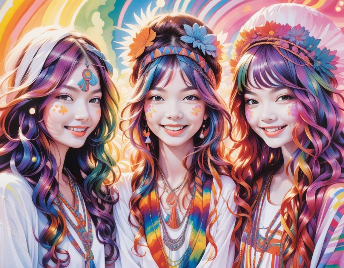 Psychedelic Hippies in Enamel Paints and Ink