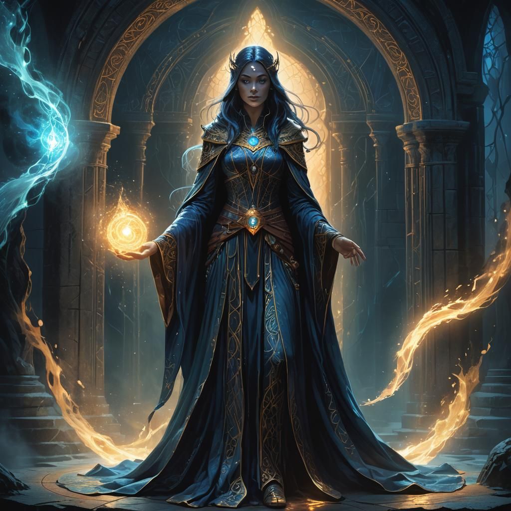 Sorceress Channels Arcane Energy at Ethereal Portal