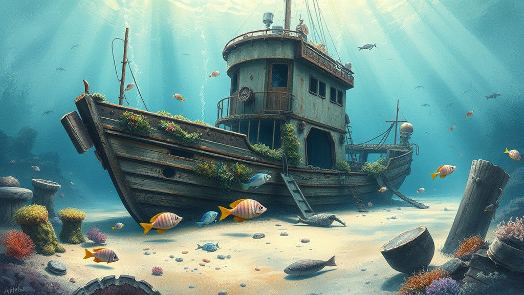 Surreal Sunken Ship in Dreamlike Underwater Scene