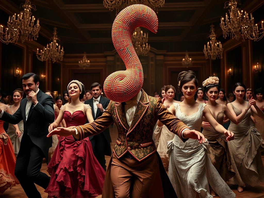 Ethereal 19th-Century Ballroom Dance in Cyberpunk Style