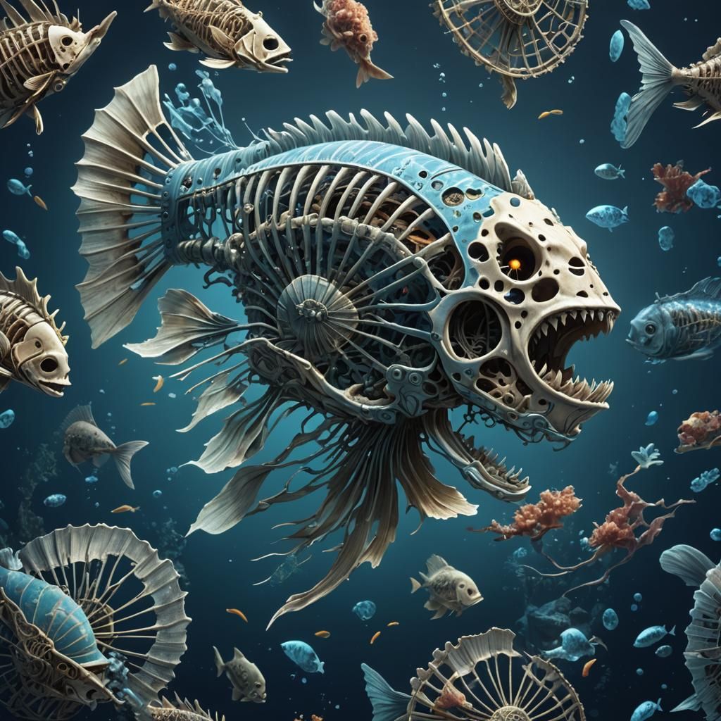 Fish Skeleton Bites Fan in Deep Ocean