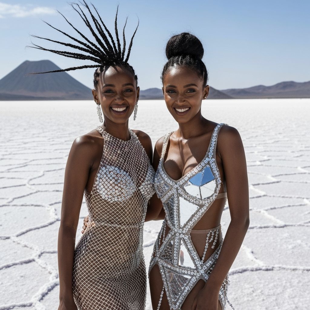 Ethiopian Women in Avant-Garde Desert Couture on Lake Assal