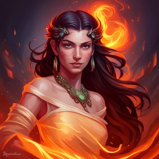 Fiery Phoenix Portrait in Art Nouveau Style
