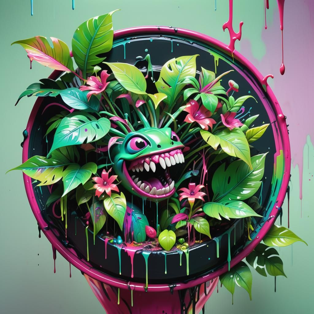 Cannibal Plant Devours Prey in Technicolor Jungle