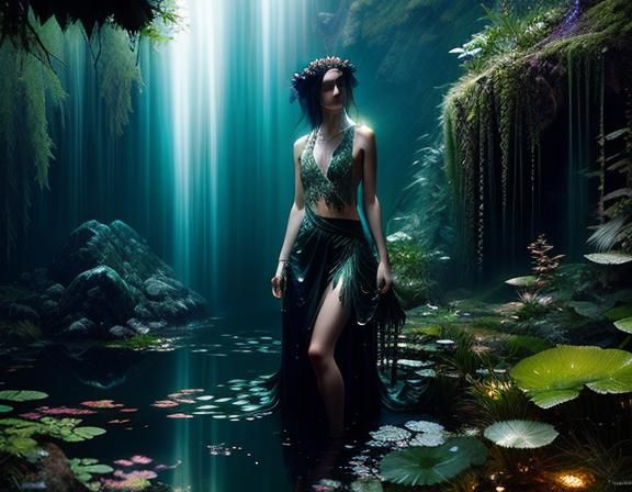 Bioluminescent Goddess Reflects in Mountain Pond