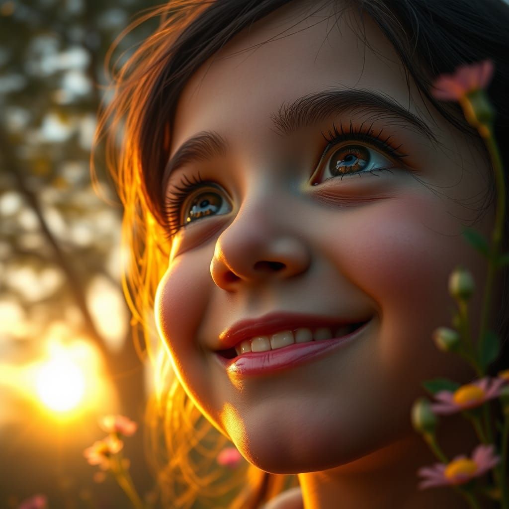 Smiling Girl Reflects Sunrise: Matte-Painted Fantasy Portrai...
