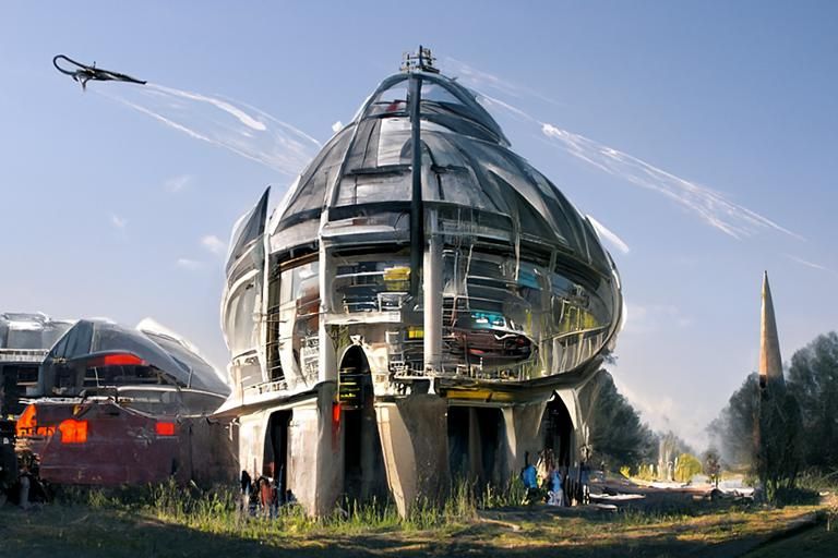 Futuristic Oxford Spaceport Dome in Sci-Fi Style