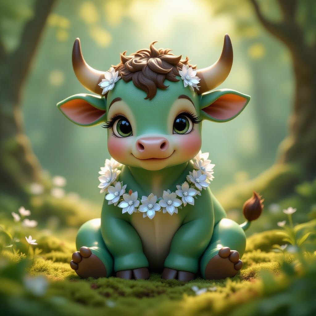 Jade and Porcelain Baby Bull Zodiac Art