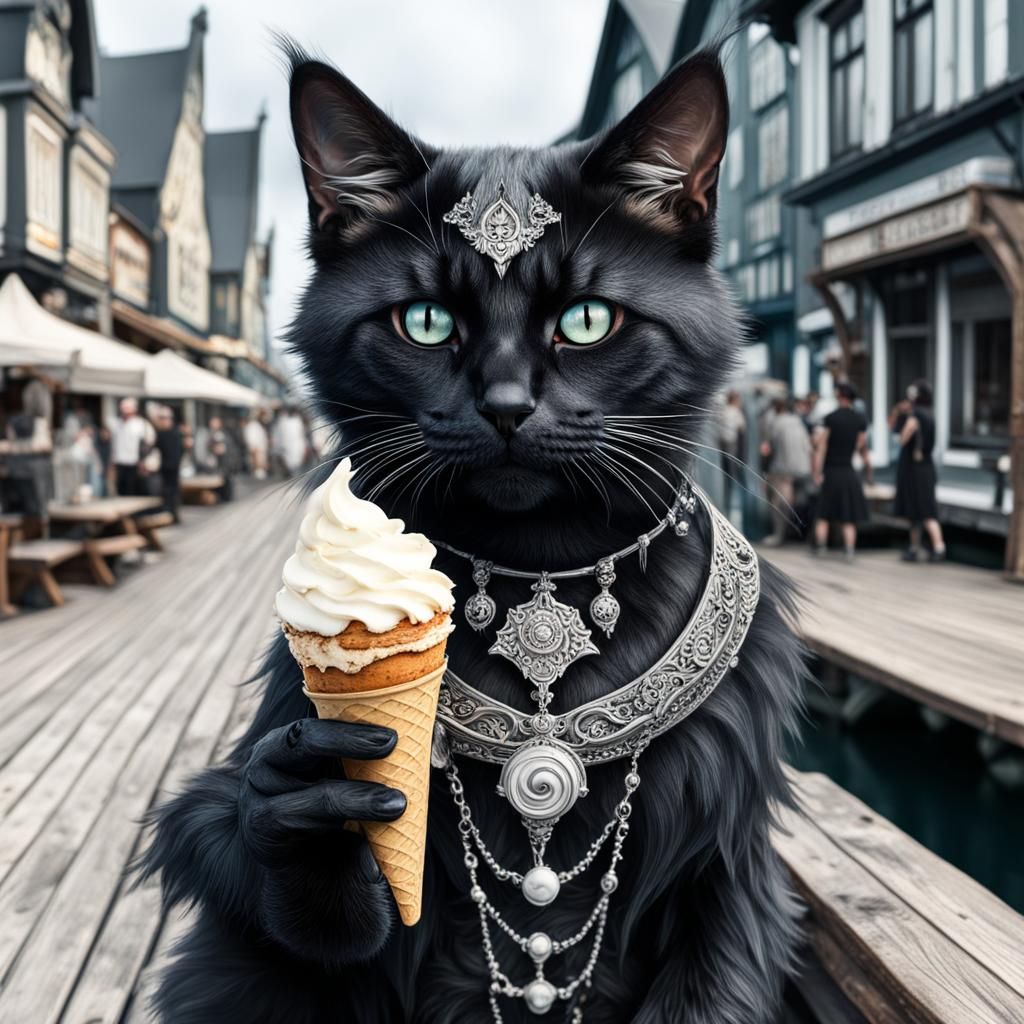 Gothic Kitten Portrait in Art Nouveau Style