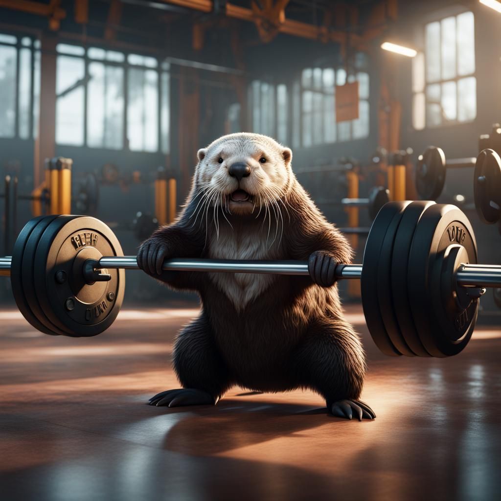 Muscular Sea Otter Gym Workout: Detailed Fantasy Art