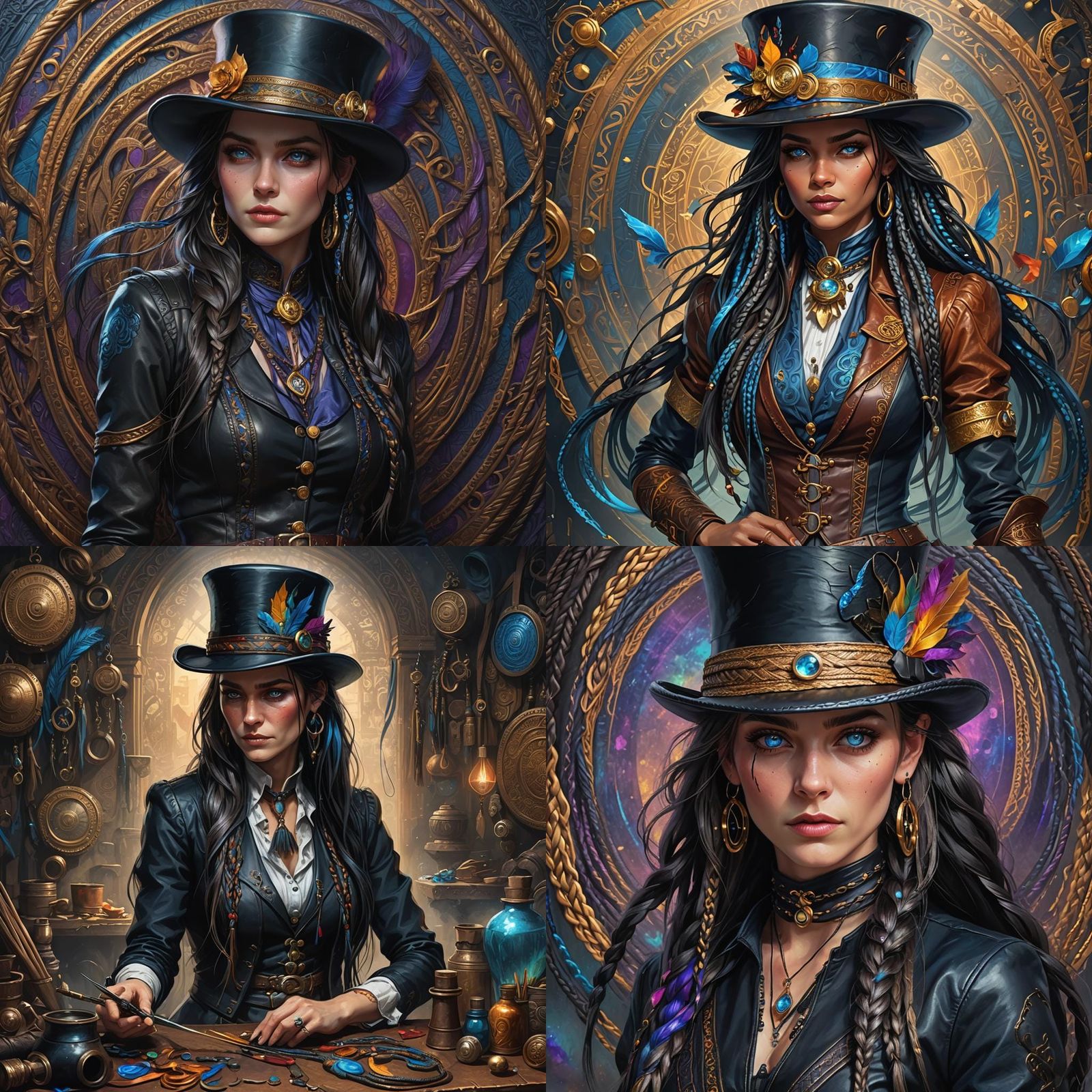 Fierce Leather Crafter with Braided Hair, Fantasy Art