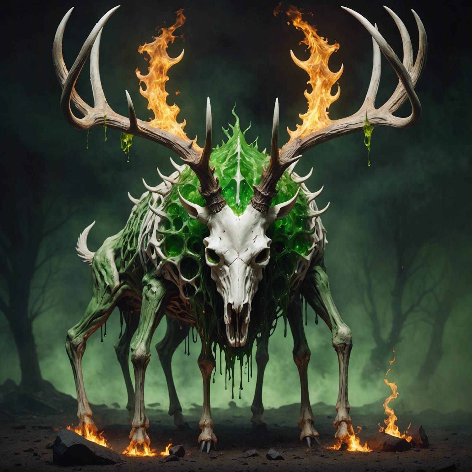 Fiery Six-Legged Beast with Deer Skull