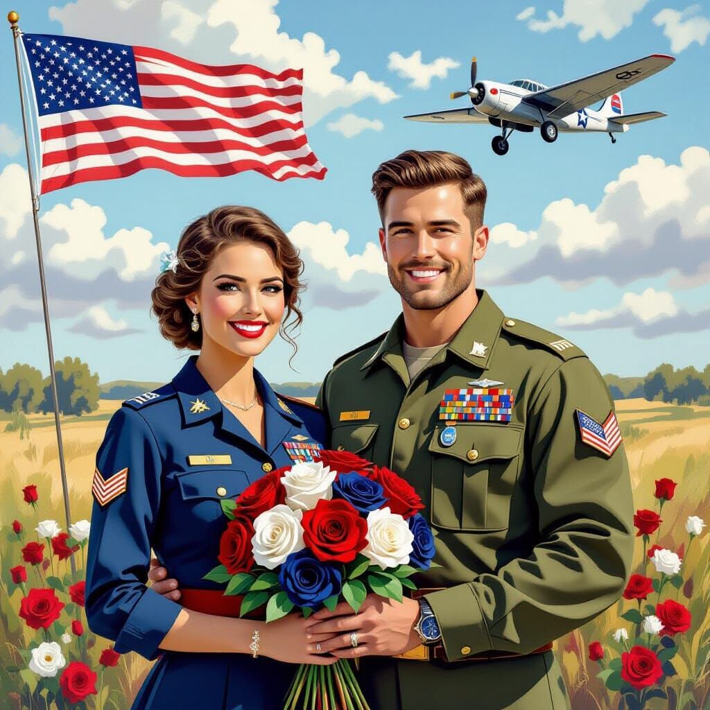 Military Heroes with Roses in Glass Blown Art Style