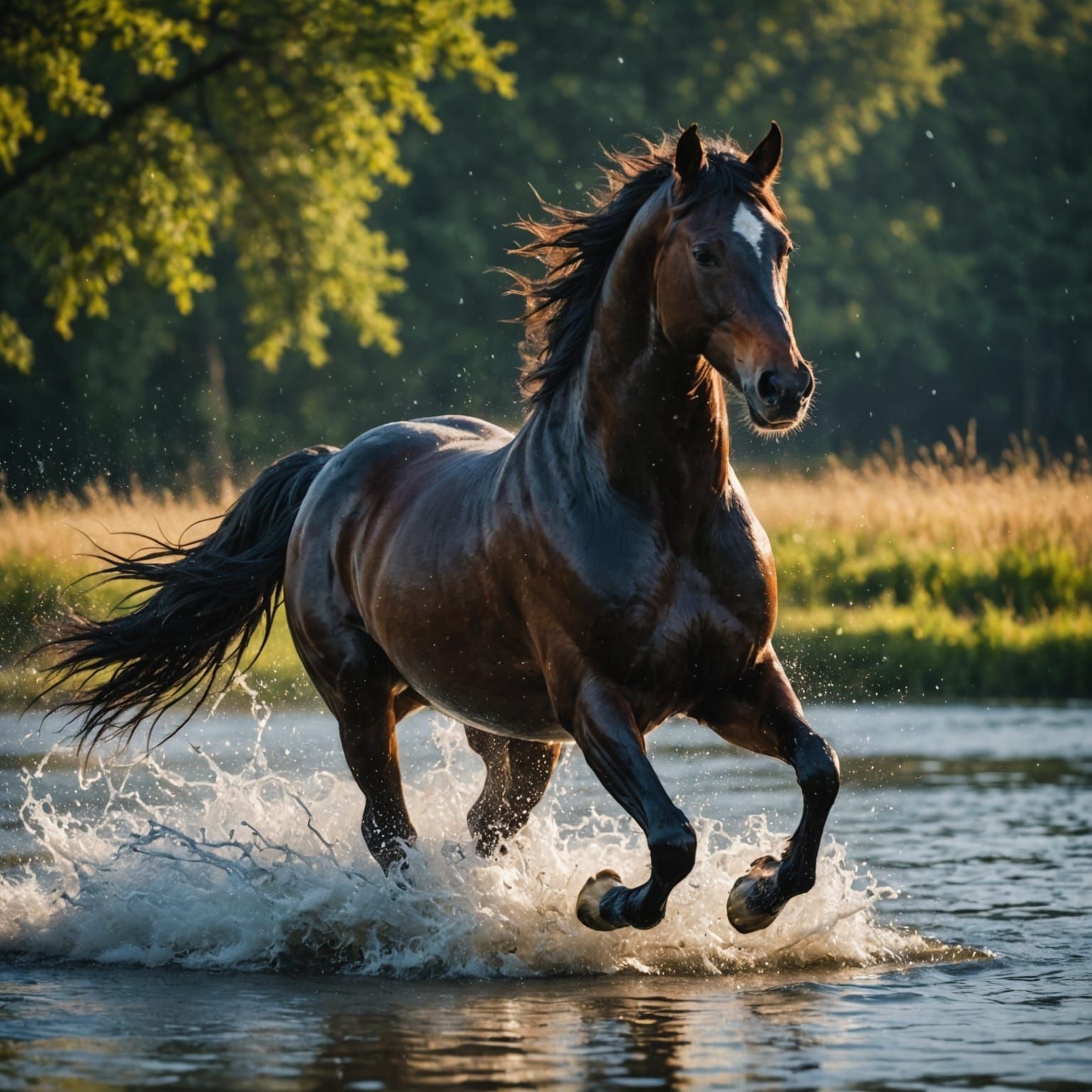 Majestic Stallion Rides Across the Water