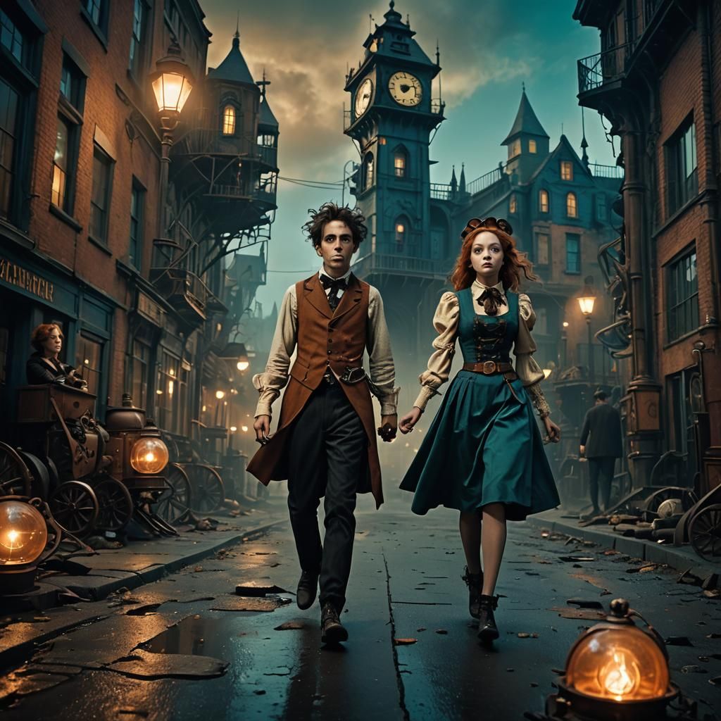Victorian Steampunk Town in Tim Burton Style