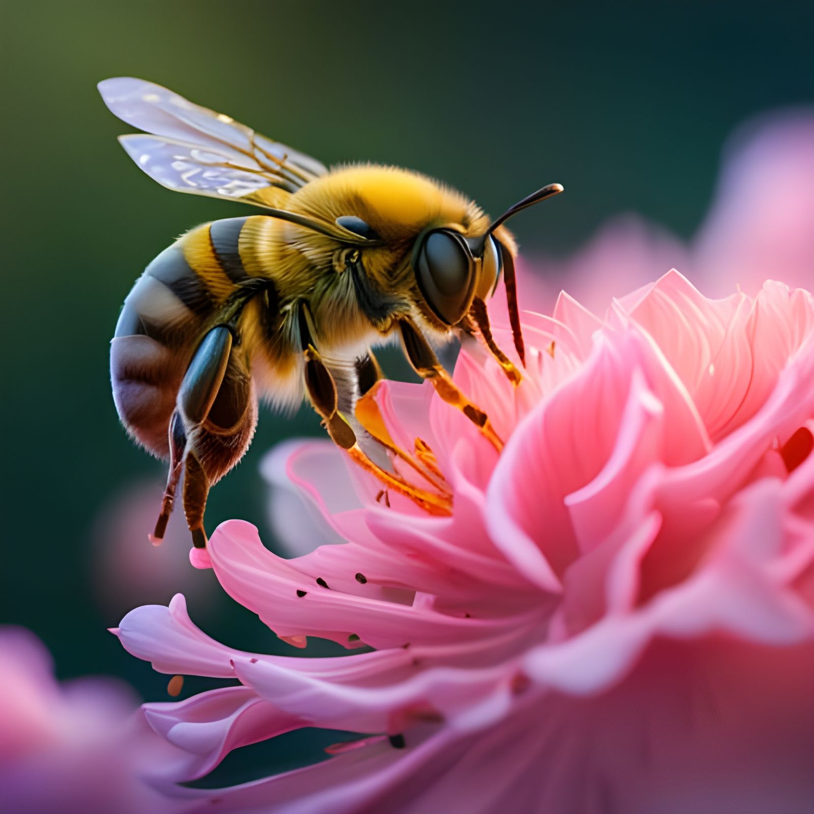 Bee Collecting Nectar from Rose: Detailed Matte Painting