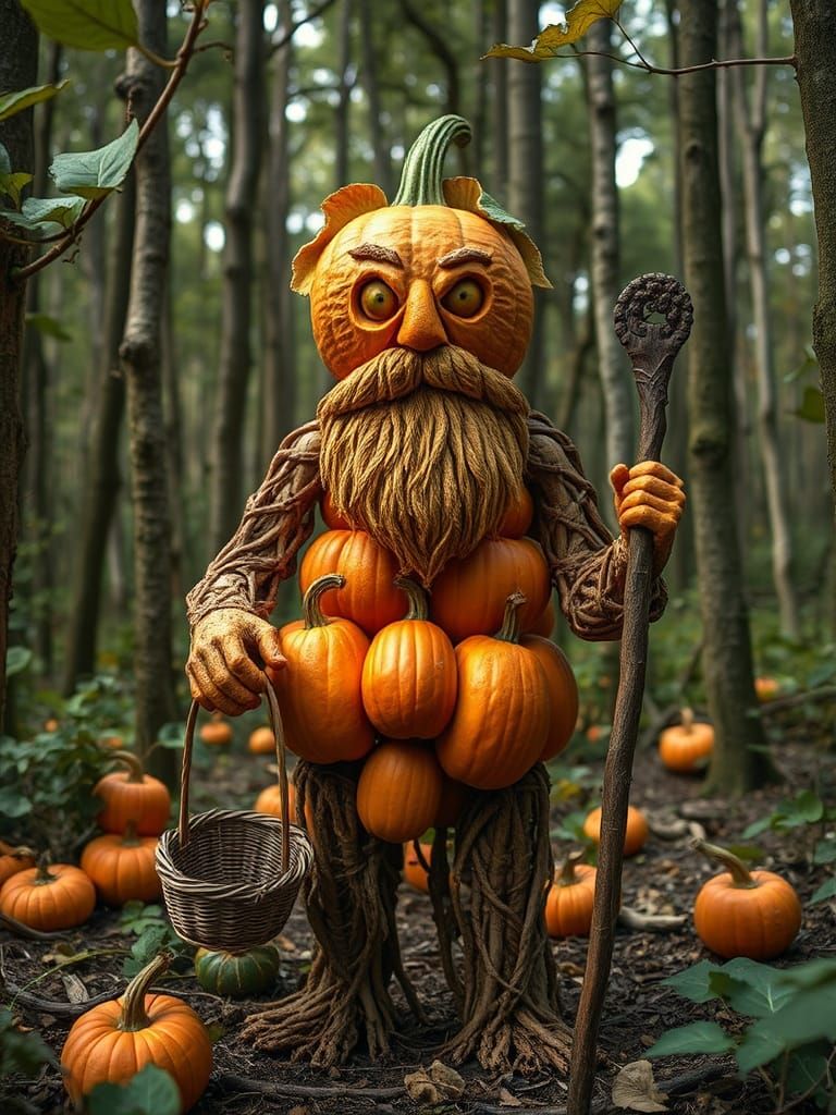 Pumpkin Man in a Fairy Tale Forest
