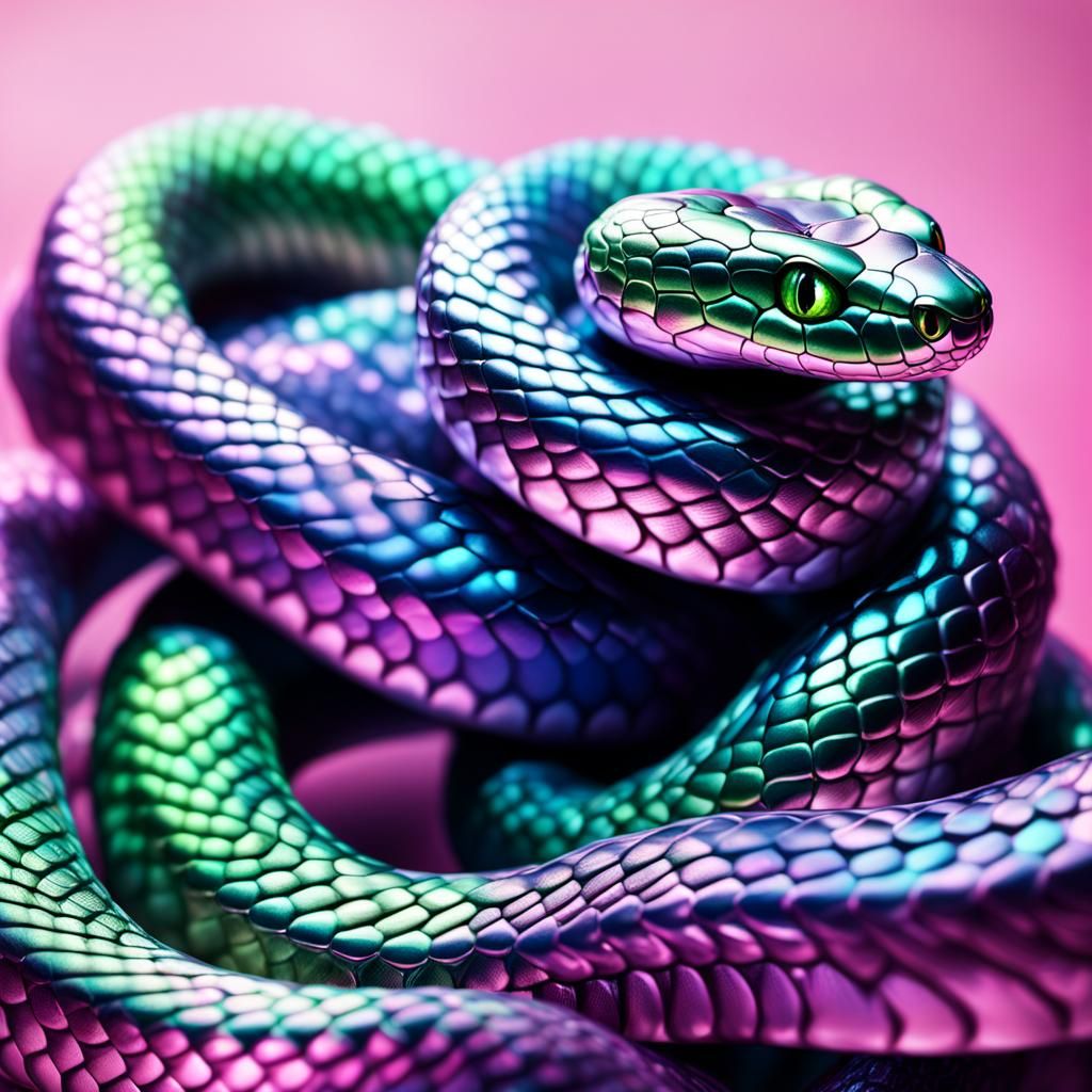 Metallic Snake with Glowing Accents in 3D Rendering