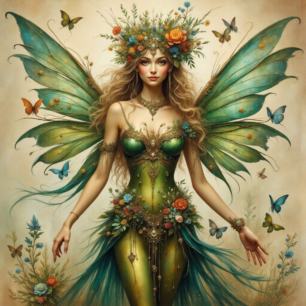 Ethereal Fantasy Fairy in a Whimsical Art Nouveau Style