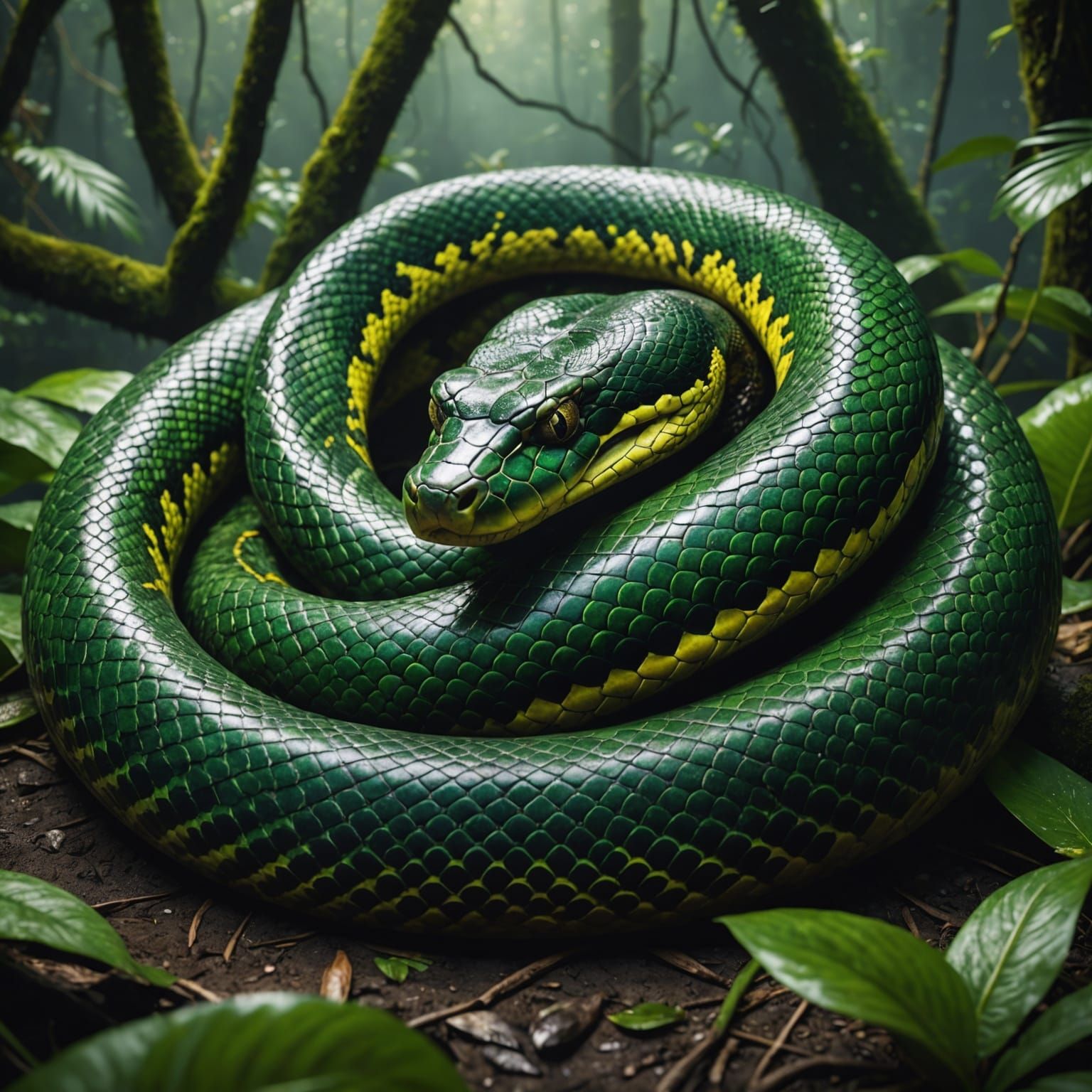 An anaconda in the Amazon rainforest