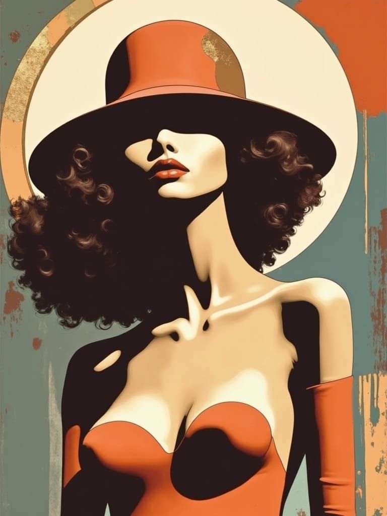 Art Deco Woman with Swirling Hair and Gilded Accents