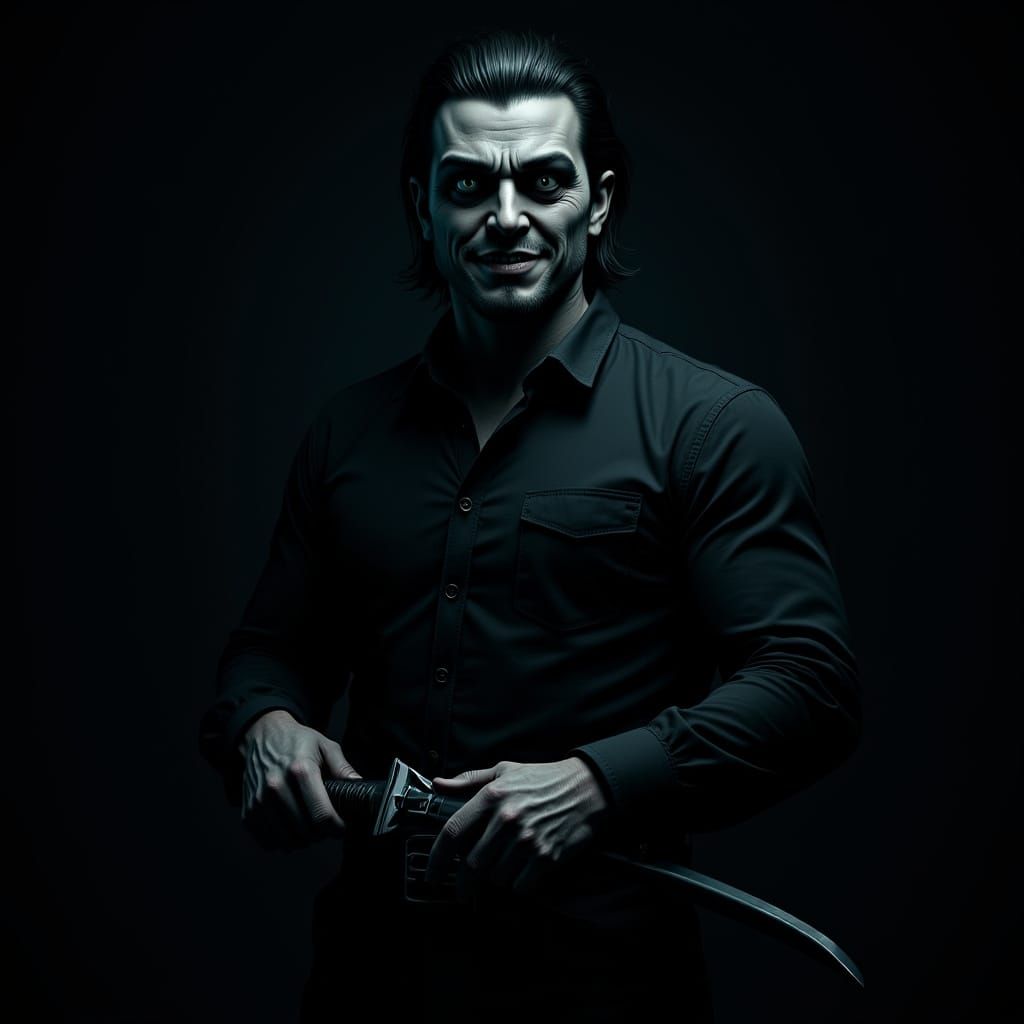 Terrifying Ghostly Figure with Katana in Dark Biomechanical ...