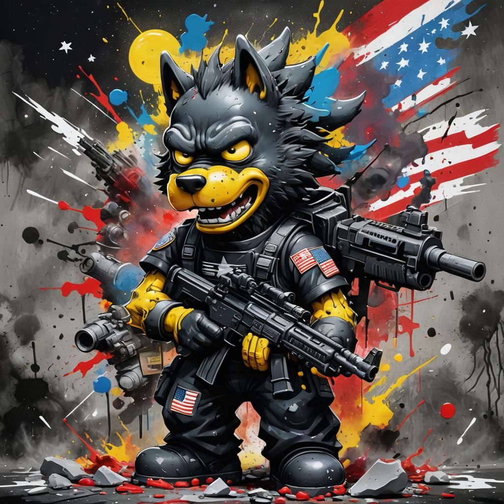 Epic Graffiti Art: Angry Wolf in Sci-Fi War