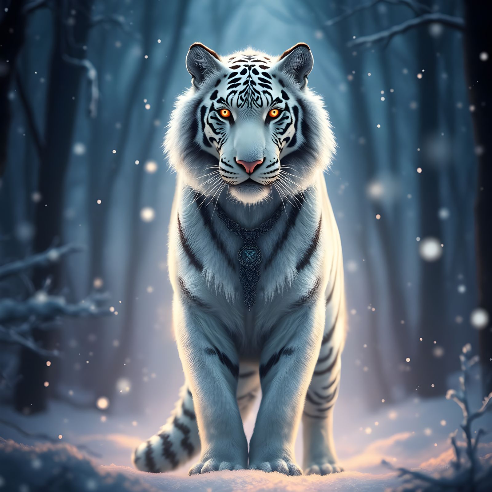 Majestic White Tiger Woman in Snowy Serene Forest