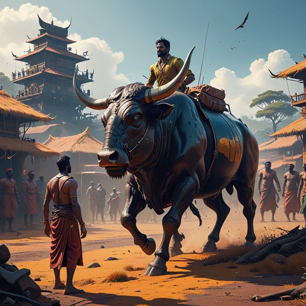 Tamil Men Participate in Ancient Jallikattu Festival with Vi...