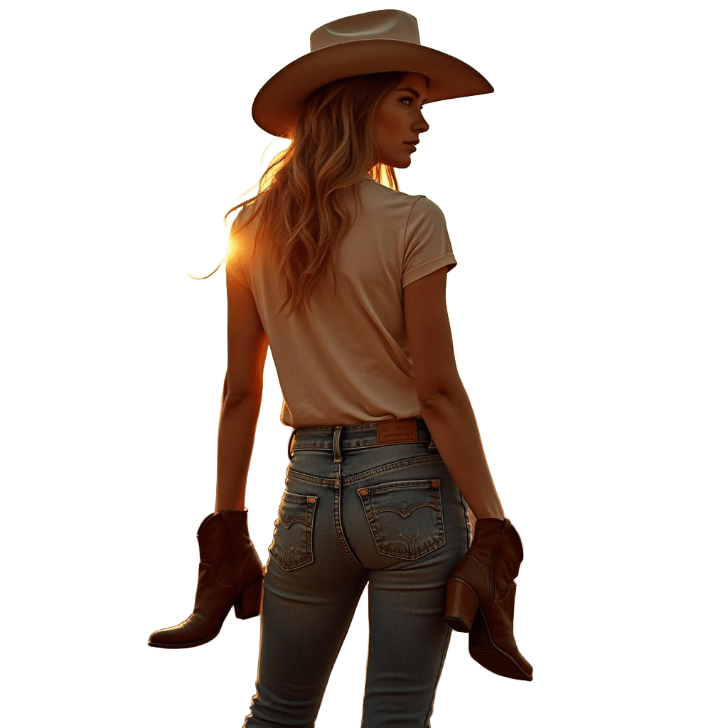 Charismatic Cowgirl in Denim: Cinematic Film Still