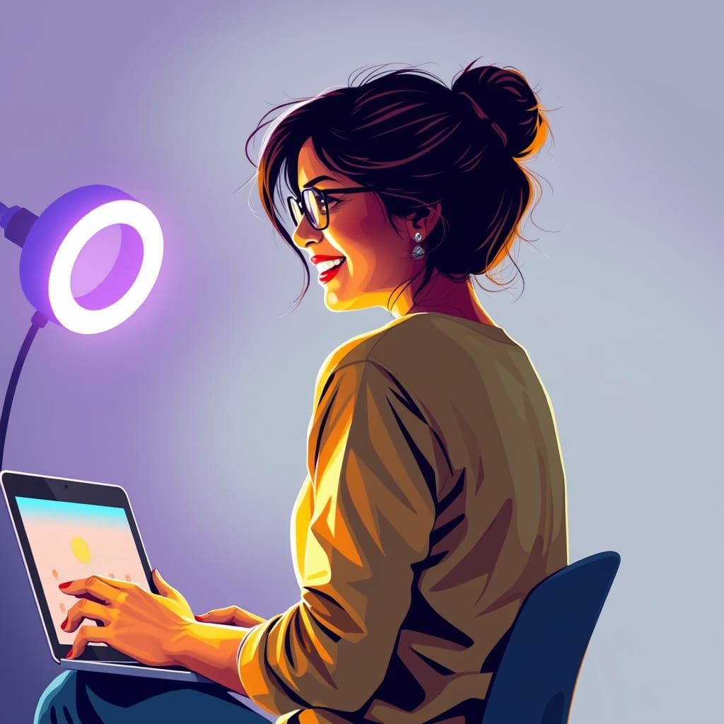 Indian Teacher Leading Online Class in Vibrant Digital Art