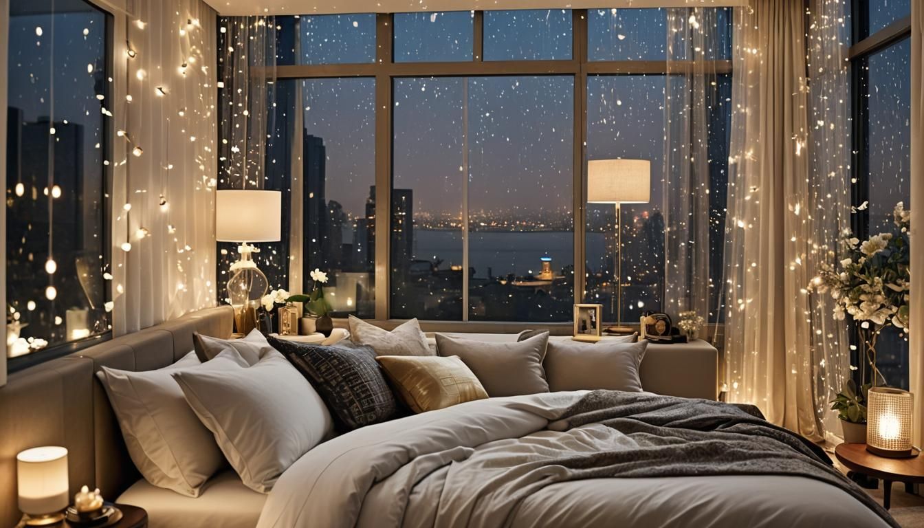 Modern Bedroom Interior Design on Rainy Night