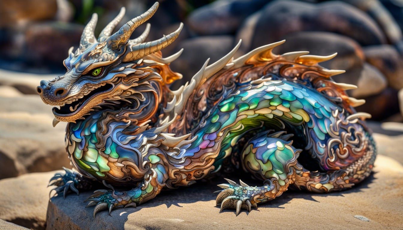 Abalone Shell Dragon Sculpture in HDR