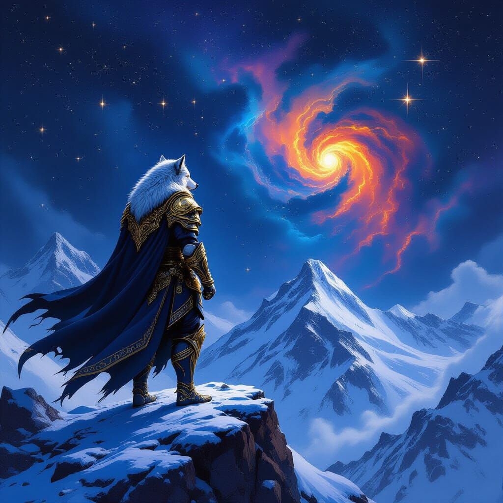 Wolf Warrior Gazes at Nebula in Fantasy Concept Art