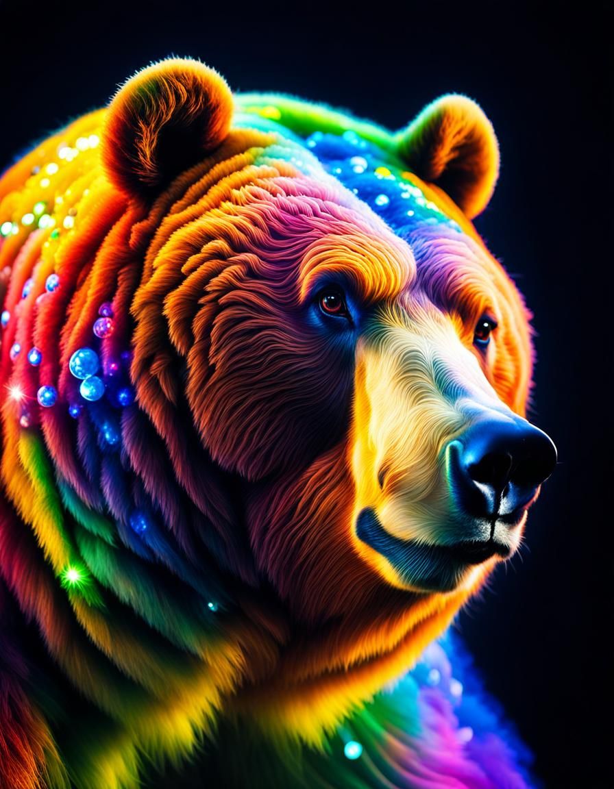 Opalescent Bear Portrait in Cosmic Couture Style