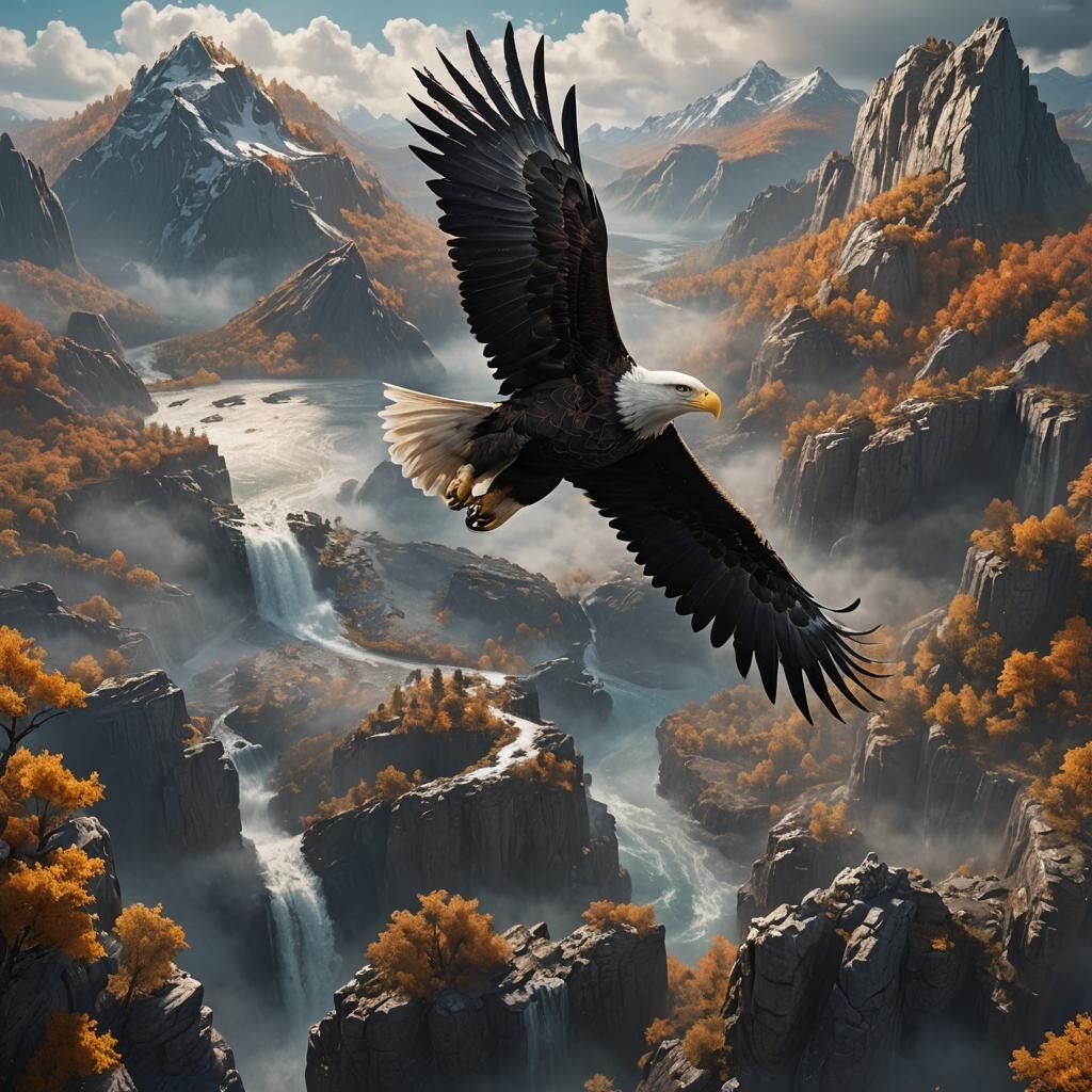 Majestic Bald Eagle Soaring in Fantasy Art Style