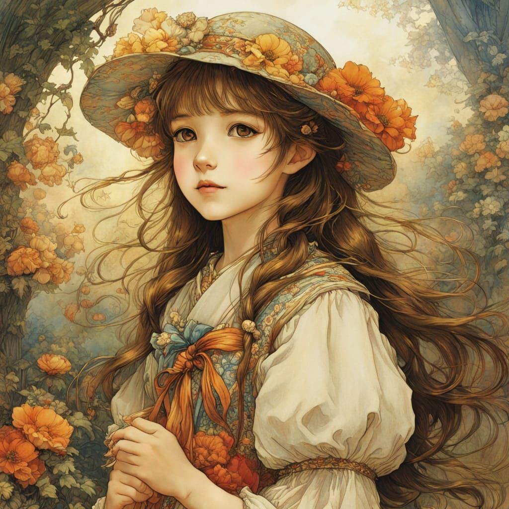 Innocent Girl in Whimsical Anime Style