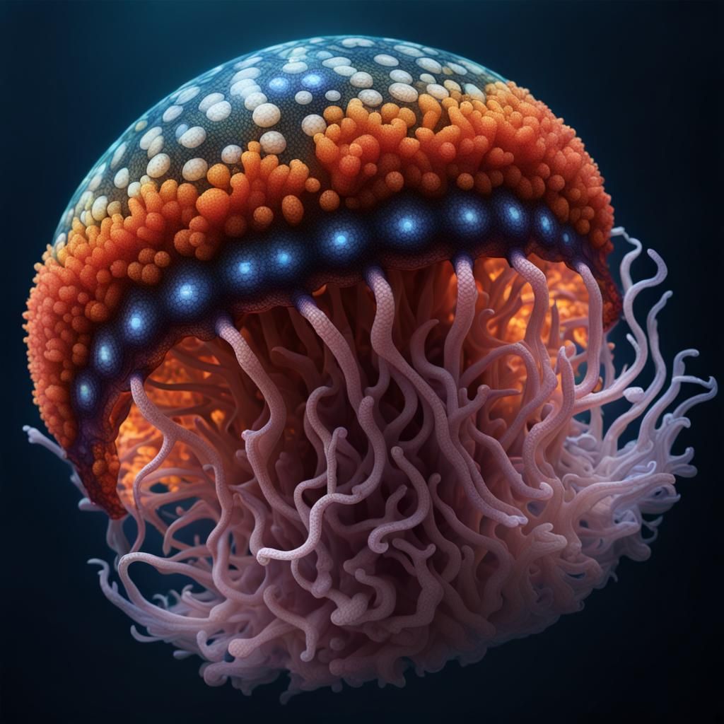 Mosaic Jellyfish in Underwater Coral Reef: Hyperrealistic 8K