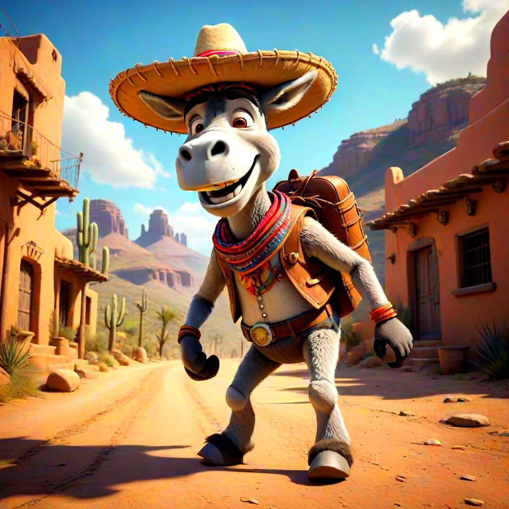 Cool Donkey in Sombrero Walks Through Mexican Valley
